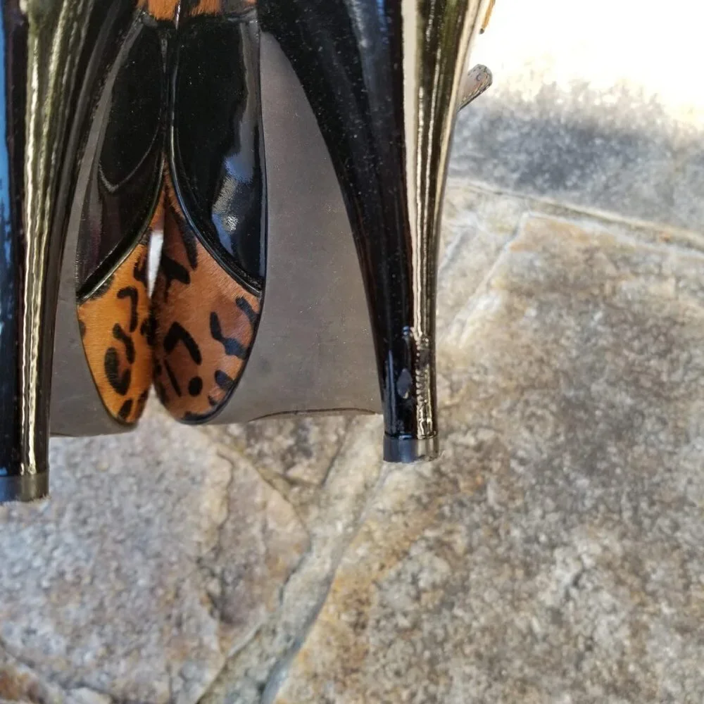 Linea Paolo Jenera Calf Hair Leopard Peep Toe Pump